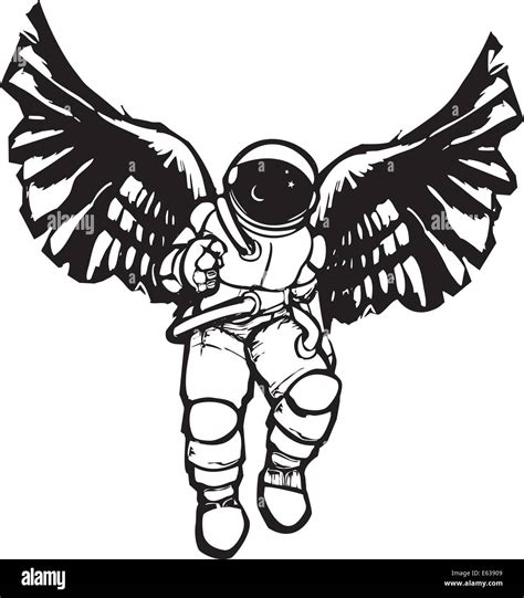 Woodcut style image of an astronaut's space suit with angel wings Stock Vector Image & Art - Alamy