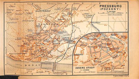 Bratislava, Pozsony, Pressburg, Antique Map, Matted Map, 1911