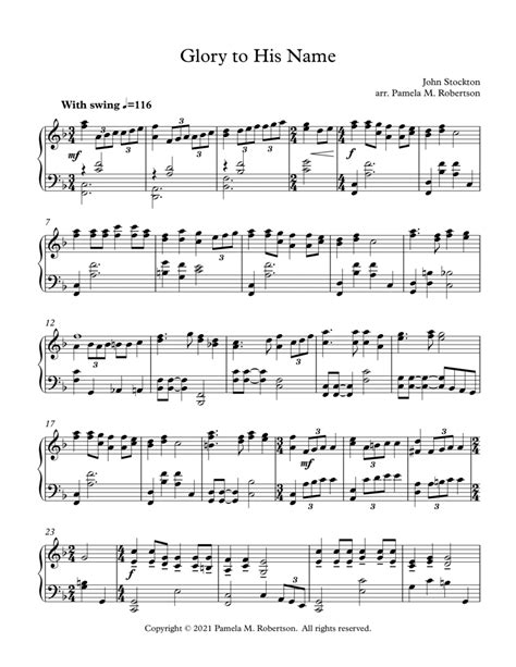 Glory To His Name - Piano Solo (arr. Pamela M. Robertson) Sheet Music ...