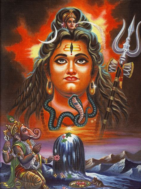 Shiva Ganesha Artwork Handmade Hindu Deity Religious Canvas Oil Painting | Mughal Paintings ...