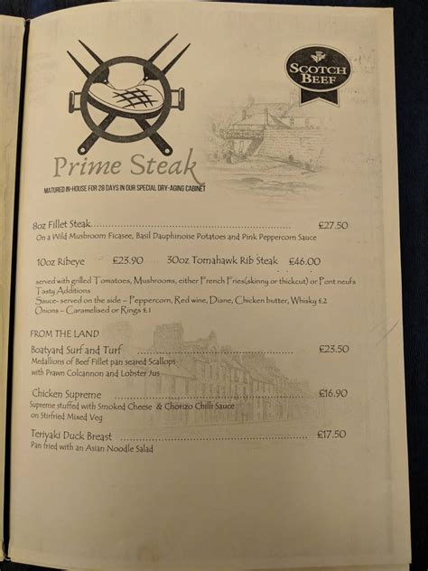 Menu at The Old Boatyard Restaurant, Arbroath