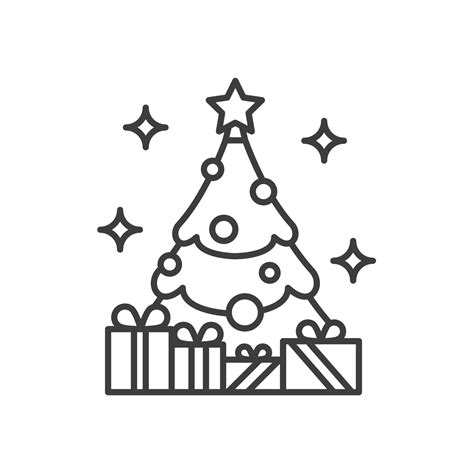 New Year tree with star and gifts linear icon. Thin line illustration ...