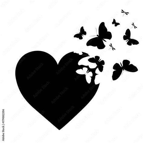 black butterfly,heart isolated on a white Stock Vector | Adobe Stock