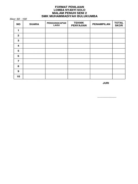 Contoh Form Penilaian Lomba Menyanyi : Format Penilaian Juri Lomba Paduan Suara Berbagai Suara ...