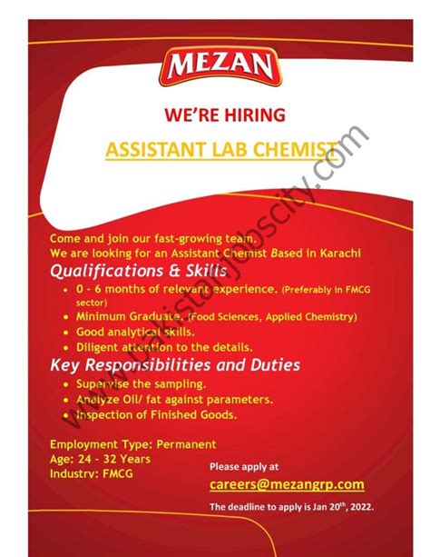 Mezan Group Jobs Assistant Lab Chemist