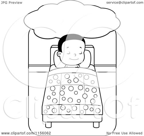 Cartoon Clipart Of A Black And White Little Boy Dreaming and Sleeping ...