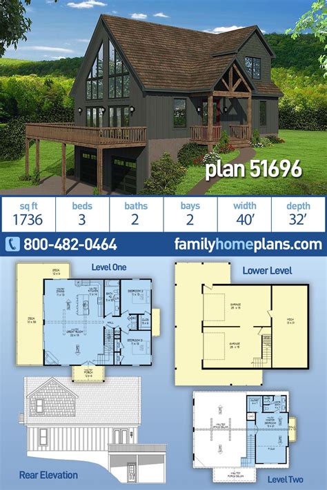 Plan 51696 | Traditional Hillside Home Plan with 1736 Sq Ft, 3 Bedrooms ...