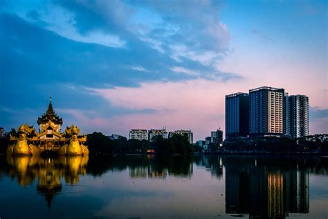 Download Yangon Skyline Sunset Wallpaper | Wallpapers.com