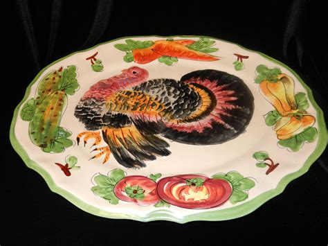 Vintage Hand Painted Turkey Platter made in Italy from mygrandmotherhadone on Ruby Lane