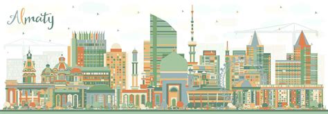 Almaty Kazakhstan City Skyline with Color Buildings. Vector Illustration. Almaty Cityscape with ...