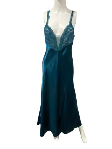 VINTAGE GOLD LABEL Green Emerald Victoria's Secret Turquoise Nightgown Gown Med $49.00 - PicClick