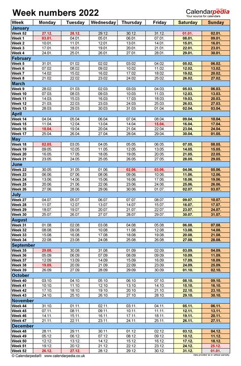 Week numbers 2022 with Excel, Word and PDF templates