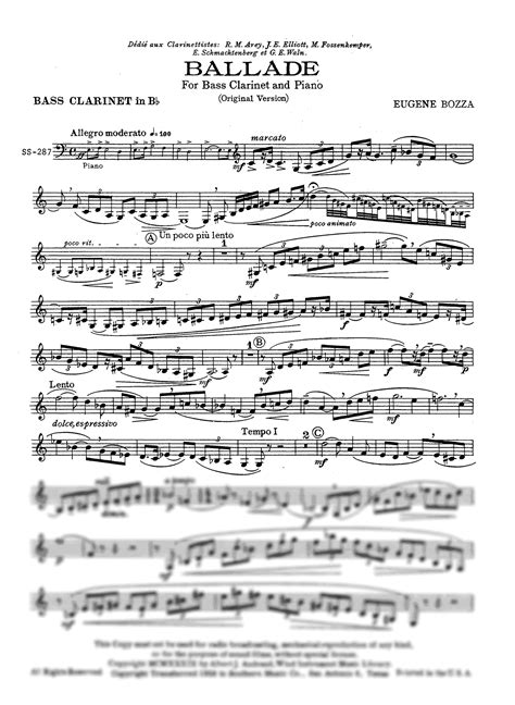 Bozza, Eugène: Ballade, for Bass Clarinet & Piano | CAMco – CAMco Music, LLC