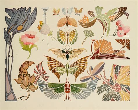 Vintage Art Nouveau Butterflies and Flowers Clip Art | Art nouveau ...