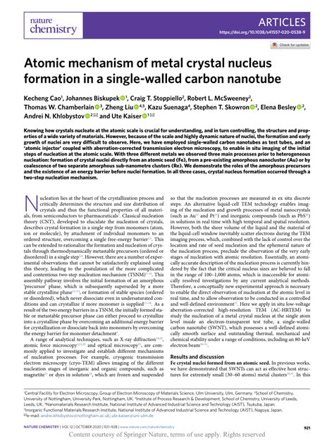 Atomic Mechanism of Metal Crystal Nucleus Formation in a Single-Walled Carbon Nanotube | Request PDF