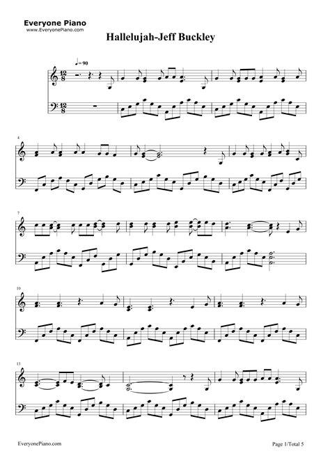 Hallelujah-Jeff Buckley Stave Preview 1 | Piano music notes, Hymn sheet ...