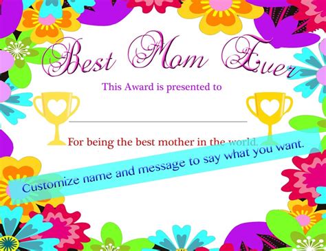 Custom BEST MOM EVER Award Customize Printable Certificate | Etsy