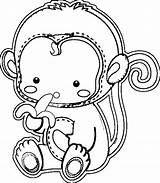 Coloring Monkey Pages Cartoon Kids Monkeys Animal Drawing Paw Printable  sketch template