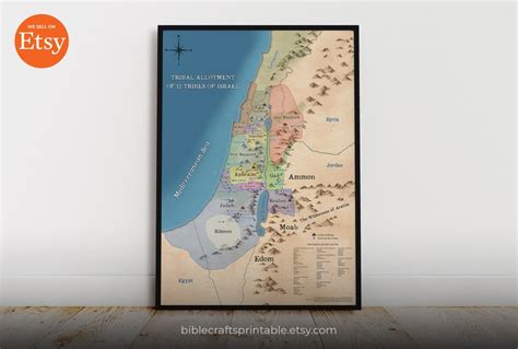 Tribal Allotment of 12 Tribes of Israel Printable Bible Maps for Study ...