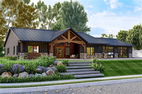 One-Story Country Craftsman House Plan with Vaulted Great Room and 2 ...