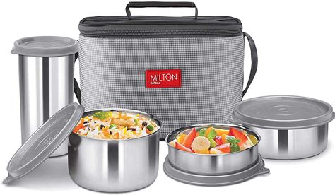 Buy Milton Delicious Combo Stainless Steel Lunch Box 4 Containers (Grey ...