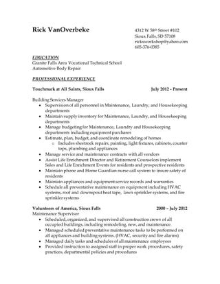 Rick VanOverbeke Resume (1) | PDF | Free Download