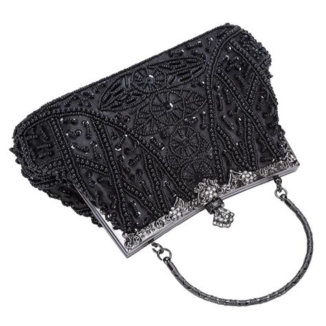 Women's Vintage Beaded and Sequined Evening Bag Wedding Party Handbag Clutch Purse - Black ...