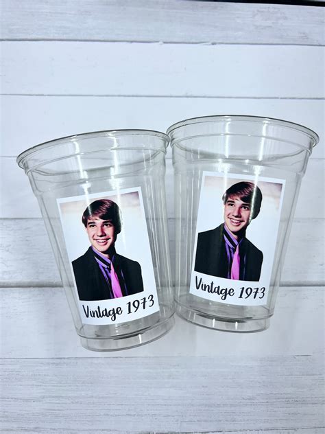 Custom Face Party Decorations, Vintage Birthday, Custom Plastic Cups, Create Your Own Text ...