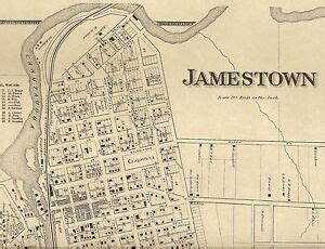 Jamestown NY 1867 Map with Homeowners Names Shown and Business Directory | eBay