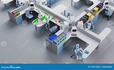 Robots Working in the Office, Office Space. Stock Illustration - Illustration of organization ...