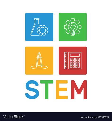 Stem word with science outline icons Royalty Free Vector