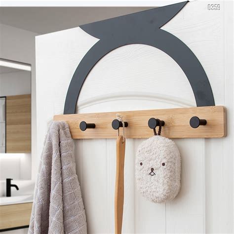 Semicircular Fashion European style Bamboo Wood Over The Door Coat Rack 5 Hooks Heavy Duty for ...