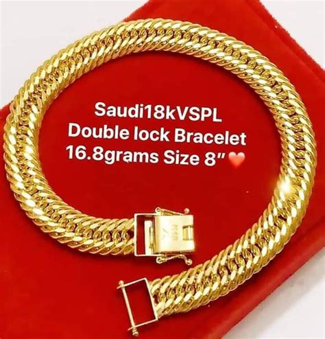 18K Saudi Gold Double Lock Bracelet Japan Style 10 Cut VSPL, Women's Fashion, Jewelry ...