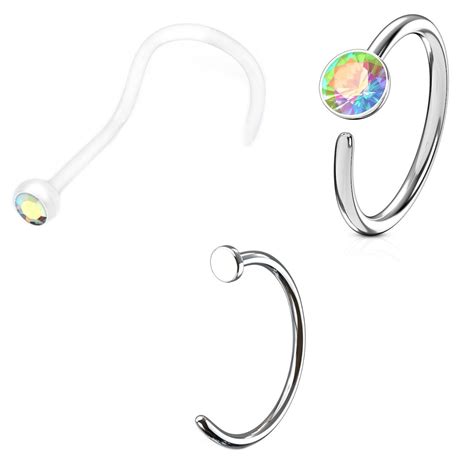 BodyDazz.com - 3PC Variety Pack 20 Gauge Nose Rings (Hoops Piercing Jewelry, Body Jewelry ...