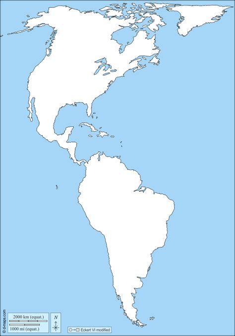 Americas free map, free blank map, free outline map, free base map coasts