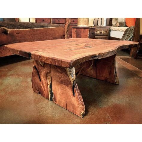 Live Edge Mesquite Wood Coffee Table with Slab Base | Wood table design, Rustic log furniture ...