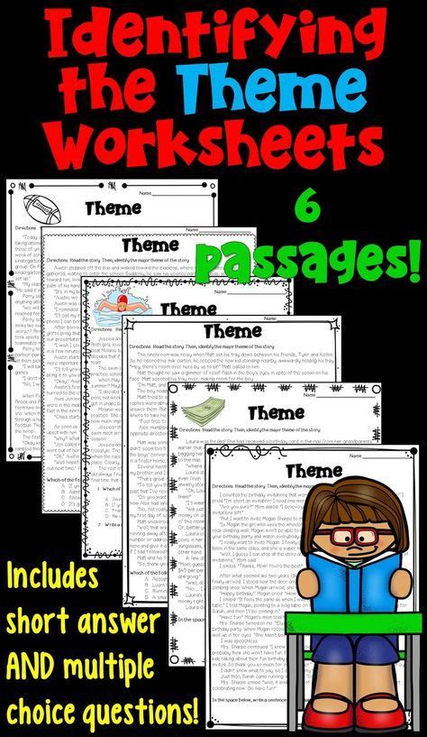 Finding the Theme Worksheets with Six Fiction Practice Passages ...