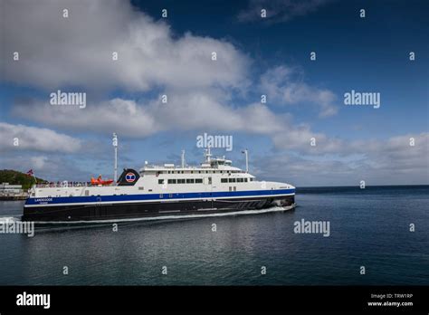 Ferry MF Landegode departing Moskenes to Bodo, Lofoten Islands, Norway ...