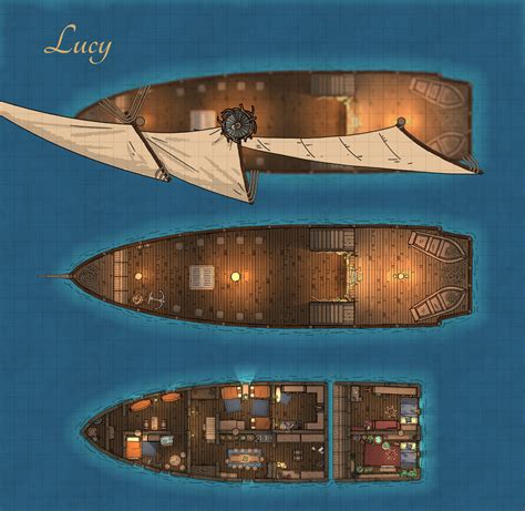 The Lucy - A DnD Battlemap of a small sail boat (37x36) : dungeondraft | Fantasy world map, Dnd ...