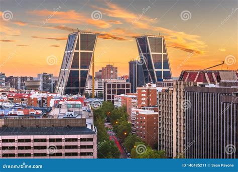 Madrid, Spain Financial District Skyline at Dusk Stock Image - Image of ...