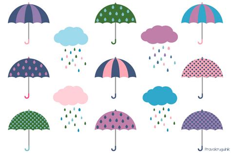 Rainy Day Clipart, Spring Rain Clip Art, Clouds, Umbrella, Rain Boots ...