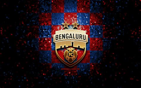 Bengaluru FC, glitter logo, ISL, blue red checkered background, soccer ...