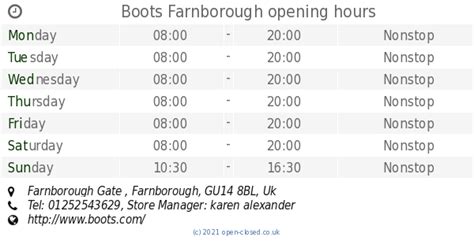 Boots Farnborough opening times, Farnborough Gate