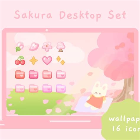 Cute Sakura Desktop Icon Set Windows & Mac Wallpaper - Etsy