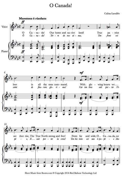 O Canada! (Canadian National Anthem) sheet music for Voice - 8notes.com