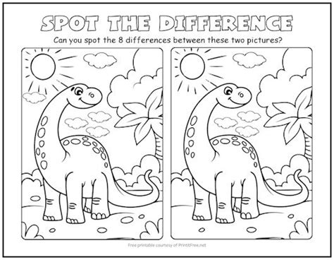 Dinosaur Spot the Difference Picture Puzzle | Print it Free Dinosaur Reading Activities ...