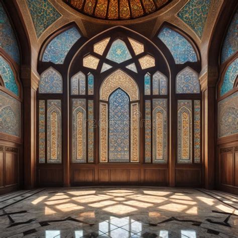 Interior of Islamic mosque stock illustration. Illustration of design ...