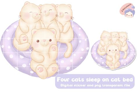 Four Cats Sleep on Cat Bed Graphic by J.Nutchanit · Creative Fabrica