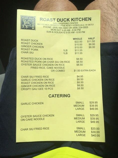 Menu at Roast Duck Kitchen Inc BBQ, Aiea