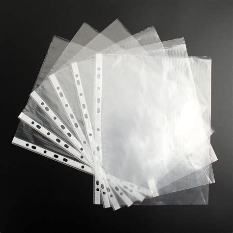 A4 Clear Plastic Punched Pockets Folders Filing Wallets Sleeves Wallets UKType:100 pieces ...